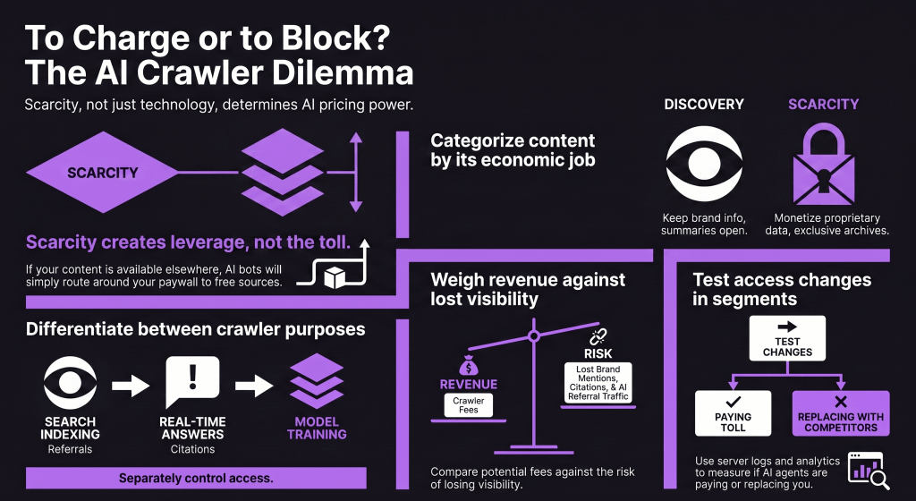 To block or to charge: the AI crawler dilemma for deciding how to control access to content